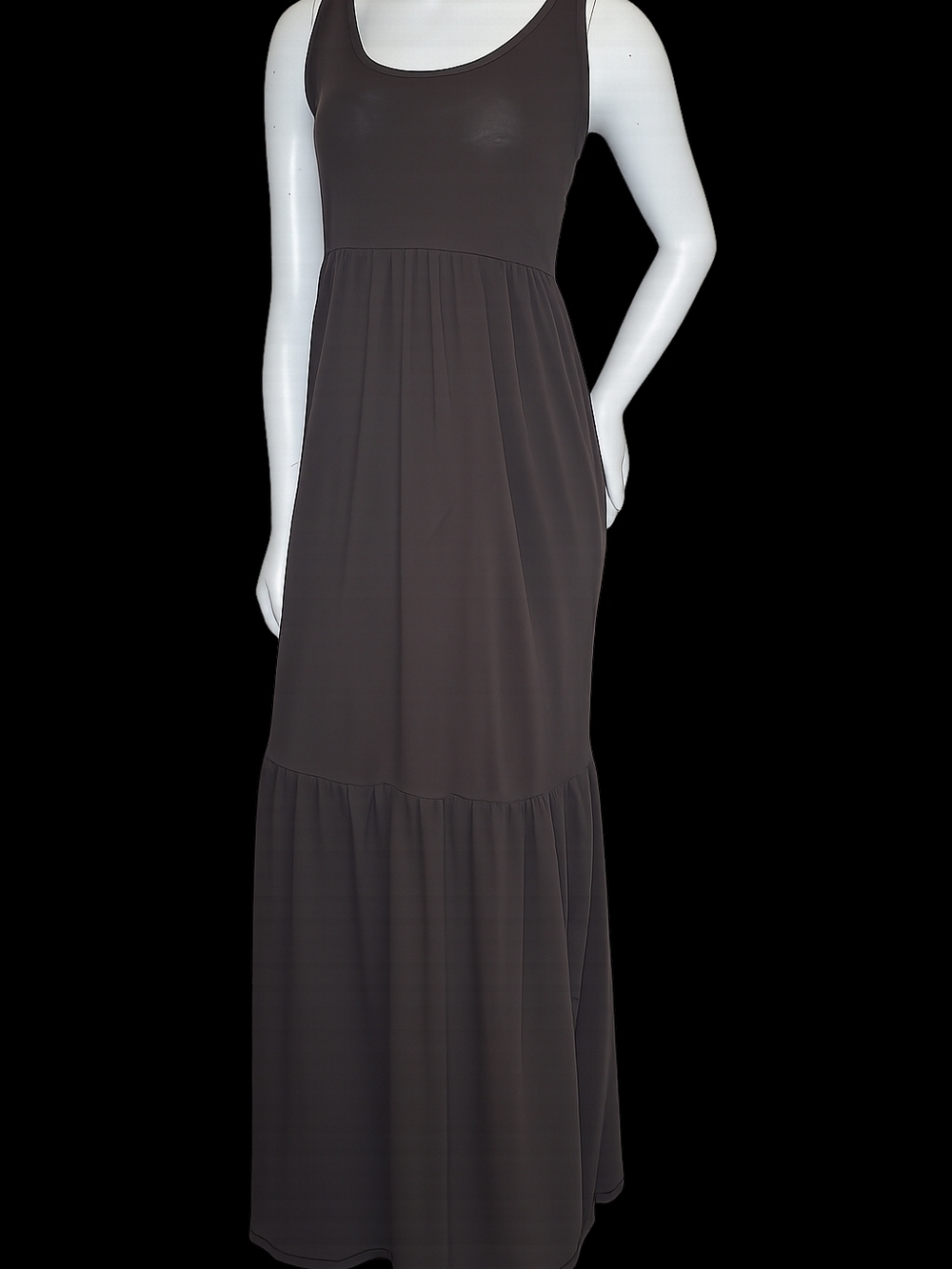 bobi Sleeveless Dark Brown Maxi Dress with Scoop Neck